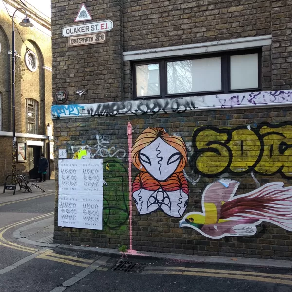 December 2018 - Painted pink dripping into a drain - on Quaker Street